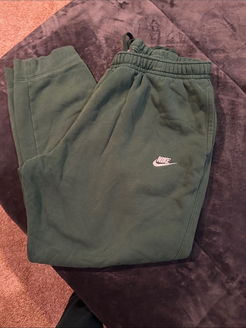 Nike Forest Green Mens Fleece Joggers with White Logo
